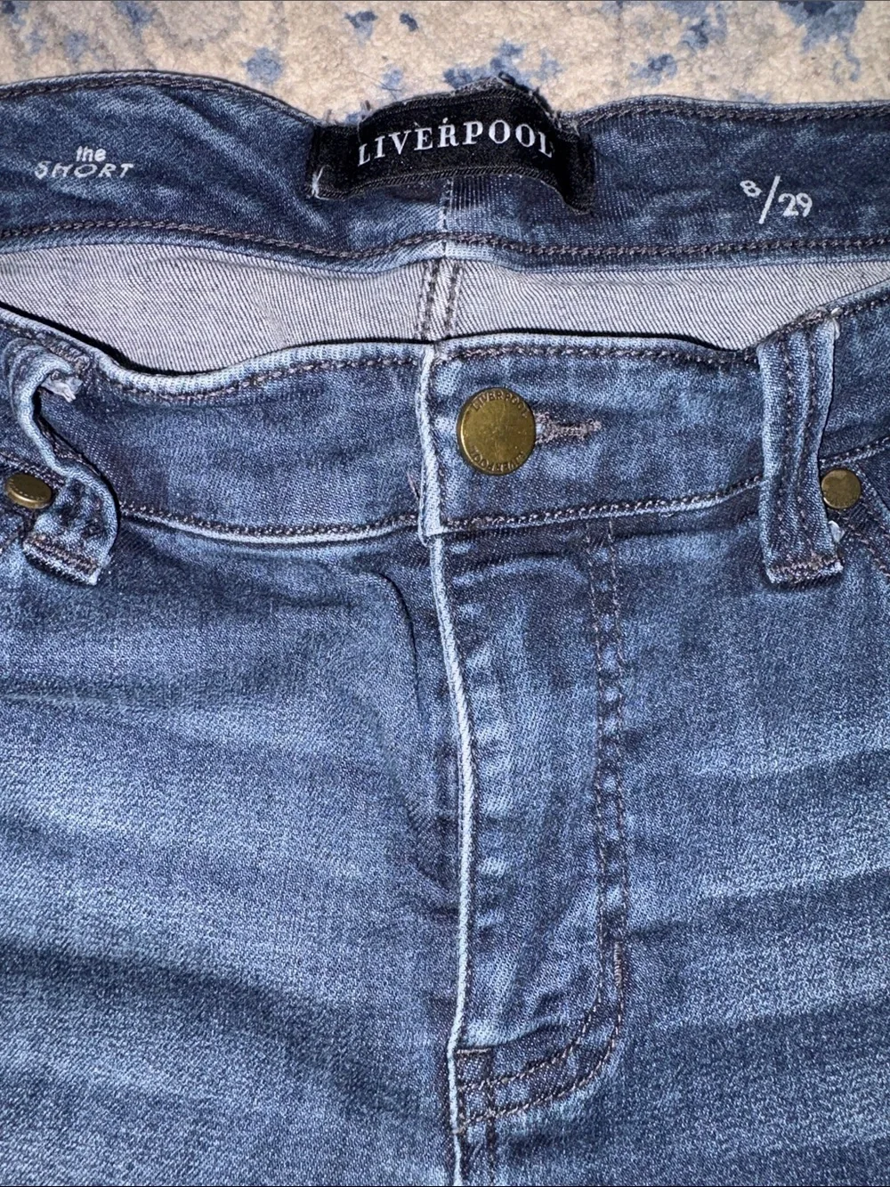 Liverpool Blue Rolled Cuff Denim Shorts